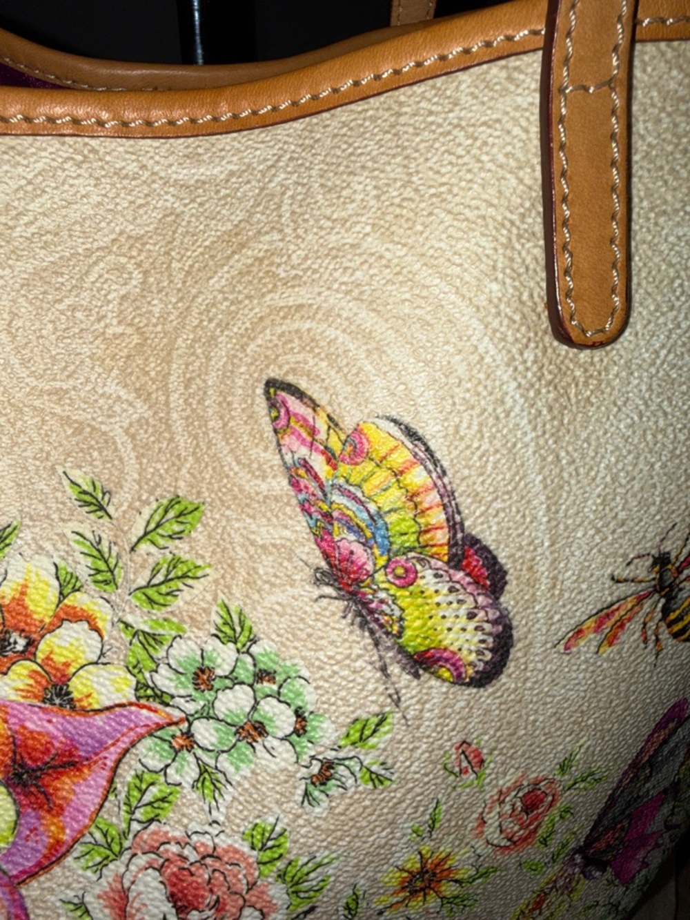 Floral Butterfly Canvas Tote with Pouch - Cream - Picture 4 of 16